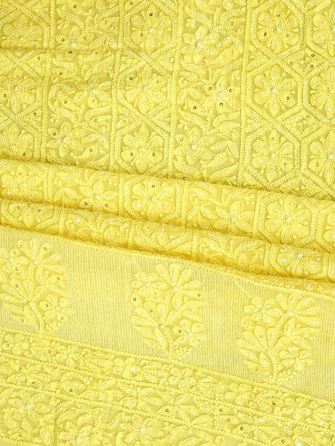 Ada Hand Embroidered Lemon Viscose Georgette Lucknowi Chikankari Unstitched Kurta Dupatta Set With Pearl Work 01A957729