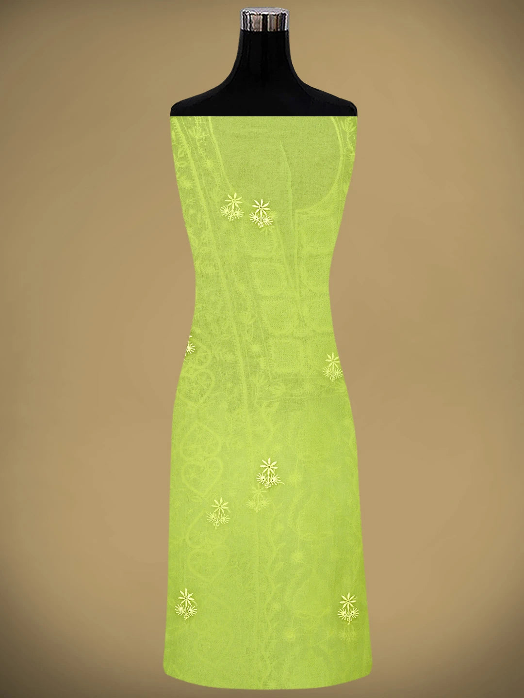 Ada Hand Embroidered Lime Green Organza Lucknowi Chikankari Unstitched Kurta Dupatta Set 01A939372