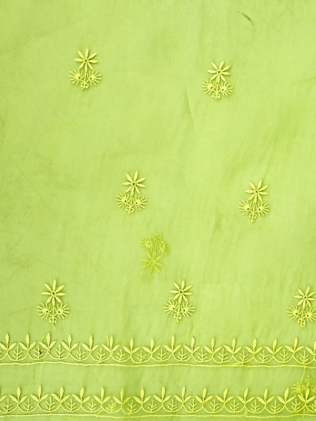 Ada Hand Embroidered Lime Green Organza Lucknowi Chikankari Unstitched Kurta Dupatta Set 01A939372