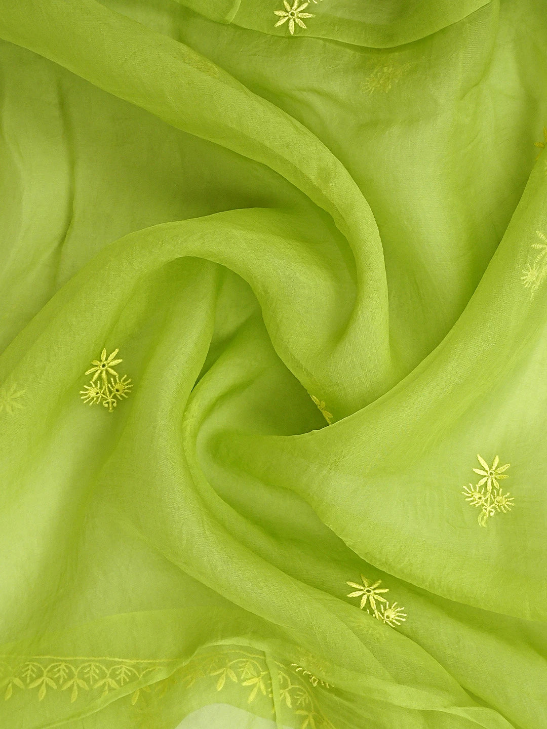 Ada Hand Embroidered Lime Green Organza Lucknowi Chikankari Unstitched Kurta Dupatta Set 01A939372