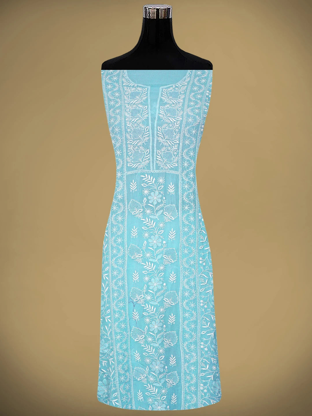 Ada Hand Embroidered Blue Viscose Georgette Lucknowi Chikankari Unstitched Kurta Dupatta Set 01A923441