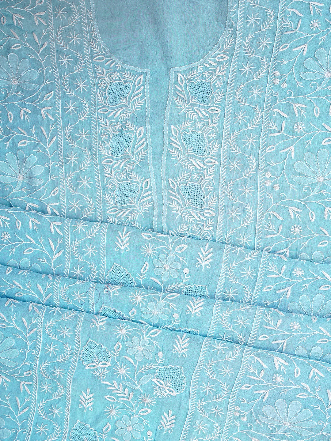 Ada Hand Embroidered Blue Viscose Georgette Lucknowi Chikankari Unstitched Kurta Dupatta Set 01A923441
