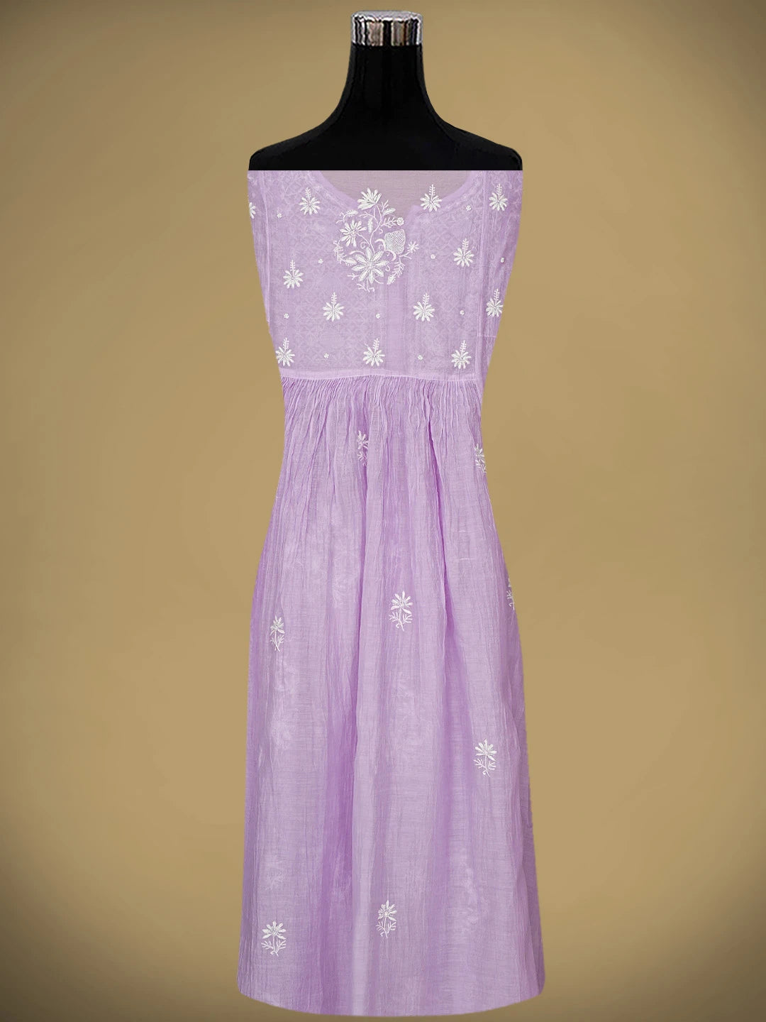 Ada Hand Embroidered Mauve Chanderi Lucknowi Chikankari Semi Stitched A-Line Kurta Dupatta Set with Cutdana Work 01A954221