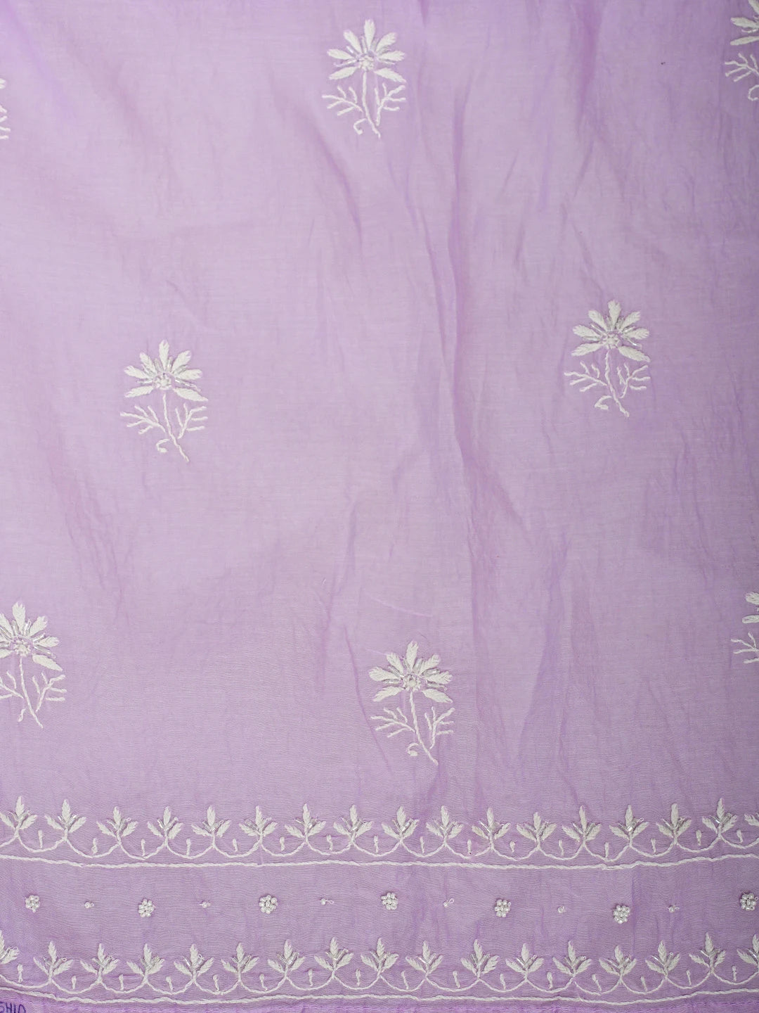 Ada Hand Embroidered Mauve Chanderi Lucknowi Chikankari Semi Stitched A-Line Kurta Dupatta Set with Cutdana Work 01A954221