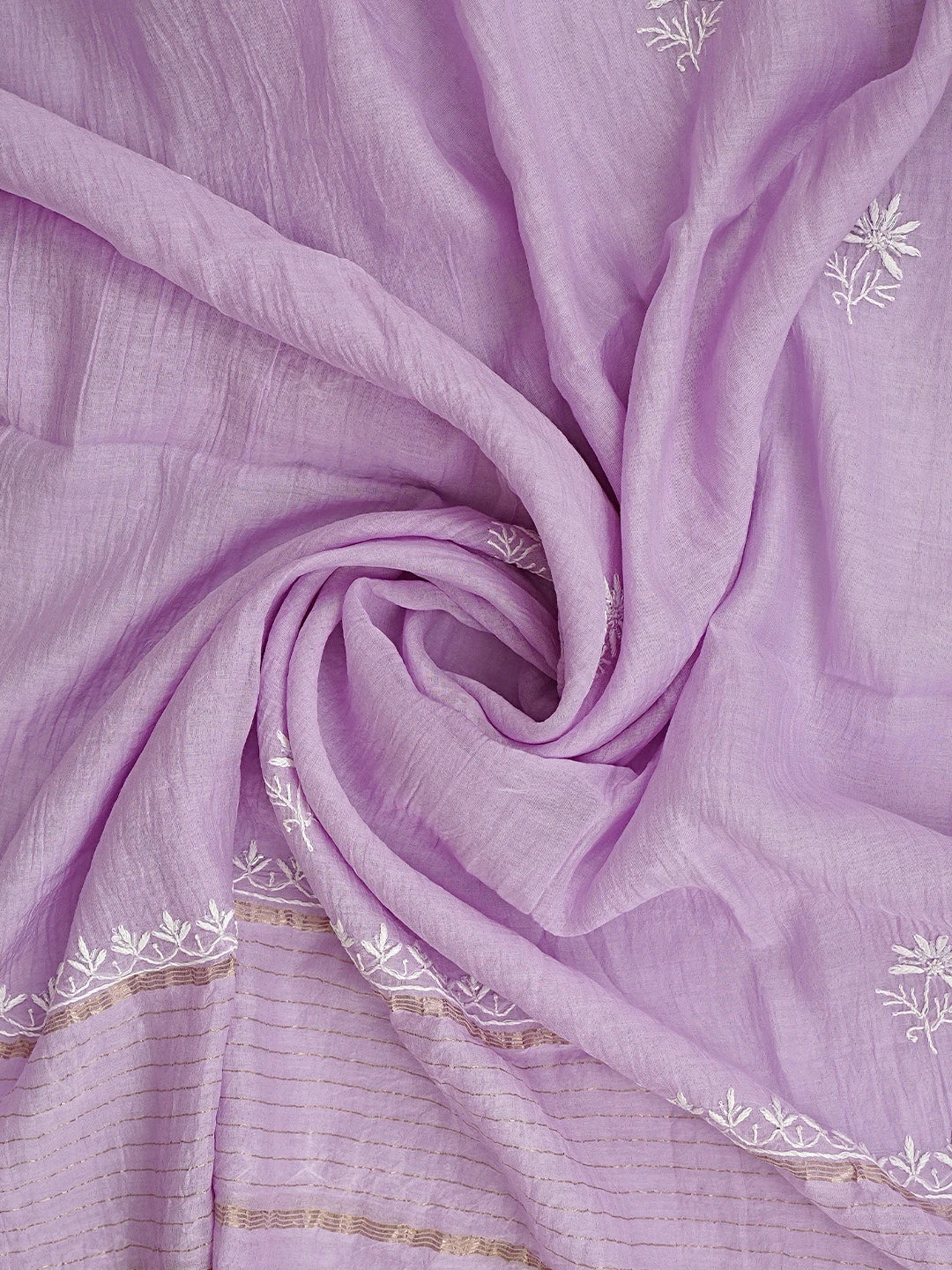Ada Hand Embroidered Mauve Chanderi Lucknowi Chikankari Semi Stitched A-Line Kurta Dupatta Set with Cutdana Work 01A954221