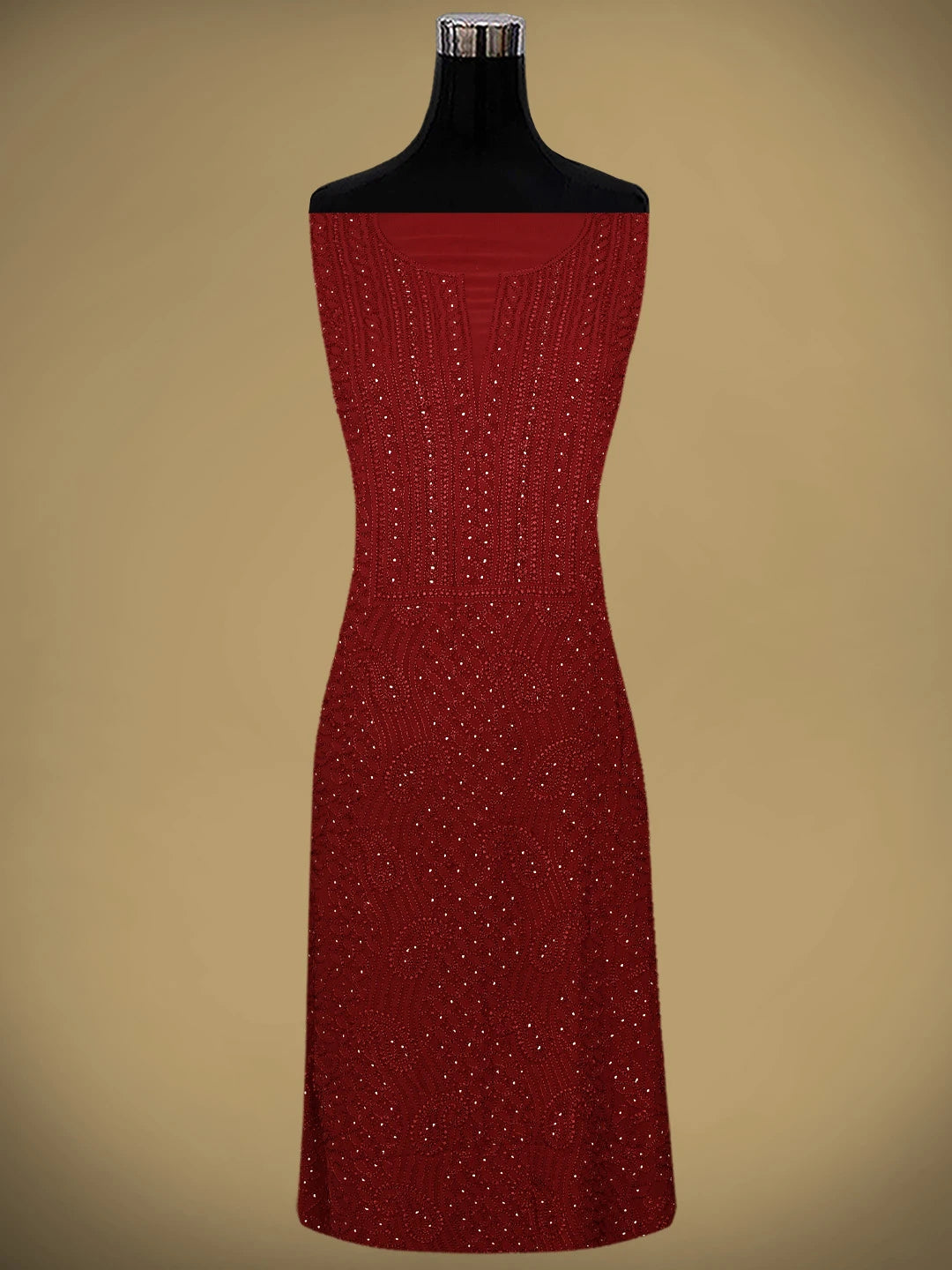 Ada Hand Embroidered Red Viscose Georgette Lucknowi Chikankari Unstitched Kurta Dupatta Set With Muqaish Work 01A933362