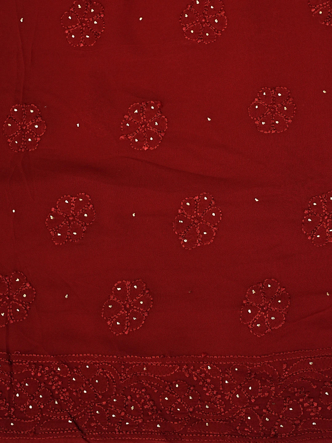 Ada Hand Embroidered Red Viscose Georgette Lucknowi Chikankari Unstitched Kurta Dupatta Set With Muqaish Work 01A933362