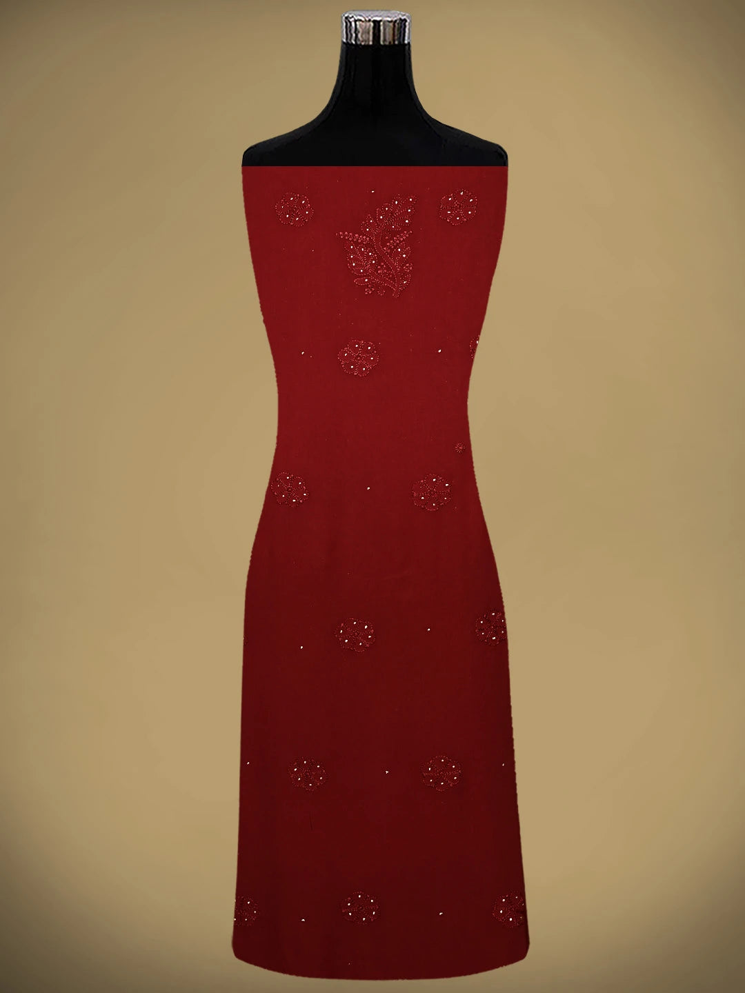 Ada Hand Embroidered Red Viscose Georgette Lucknowi Chikankari Unstitched Kurta Dupatta Set With Muqaish Work 01A933362