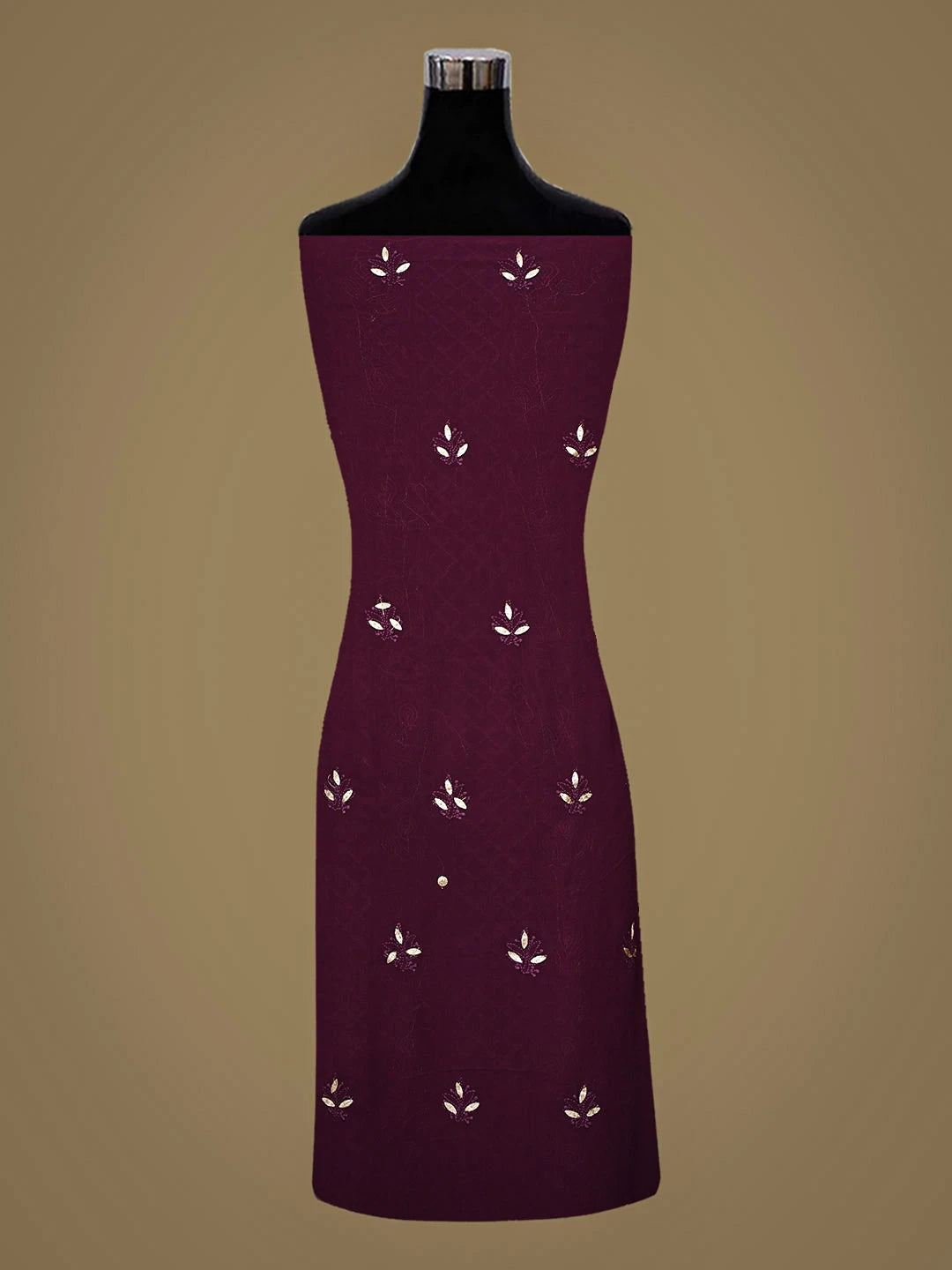 Ada Hand Embroidered Wine Viscose Georgette Lucknowi Chikankari Unstitched Kurta Dupatta Set With Zari Work 01A934091