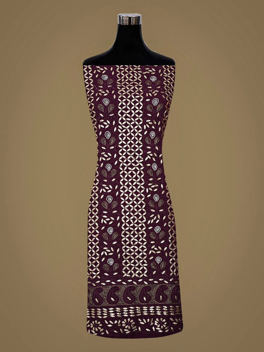 Ada Hand Embroidered Wine Viscose Georgette Lucknowi Chikankari Unstitched Kurta Dupatta Set With Zari Work 01A934091