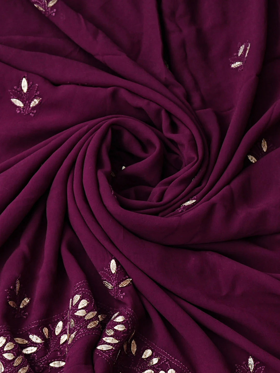 Ada Hand Embroidered Wine Viscose Georgette Lucknowi Chikankari Unstitched Kurta Dupatta Set With Zari Work 01A934091