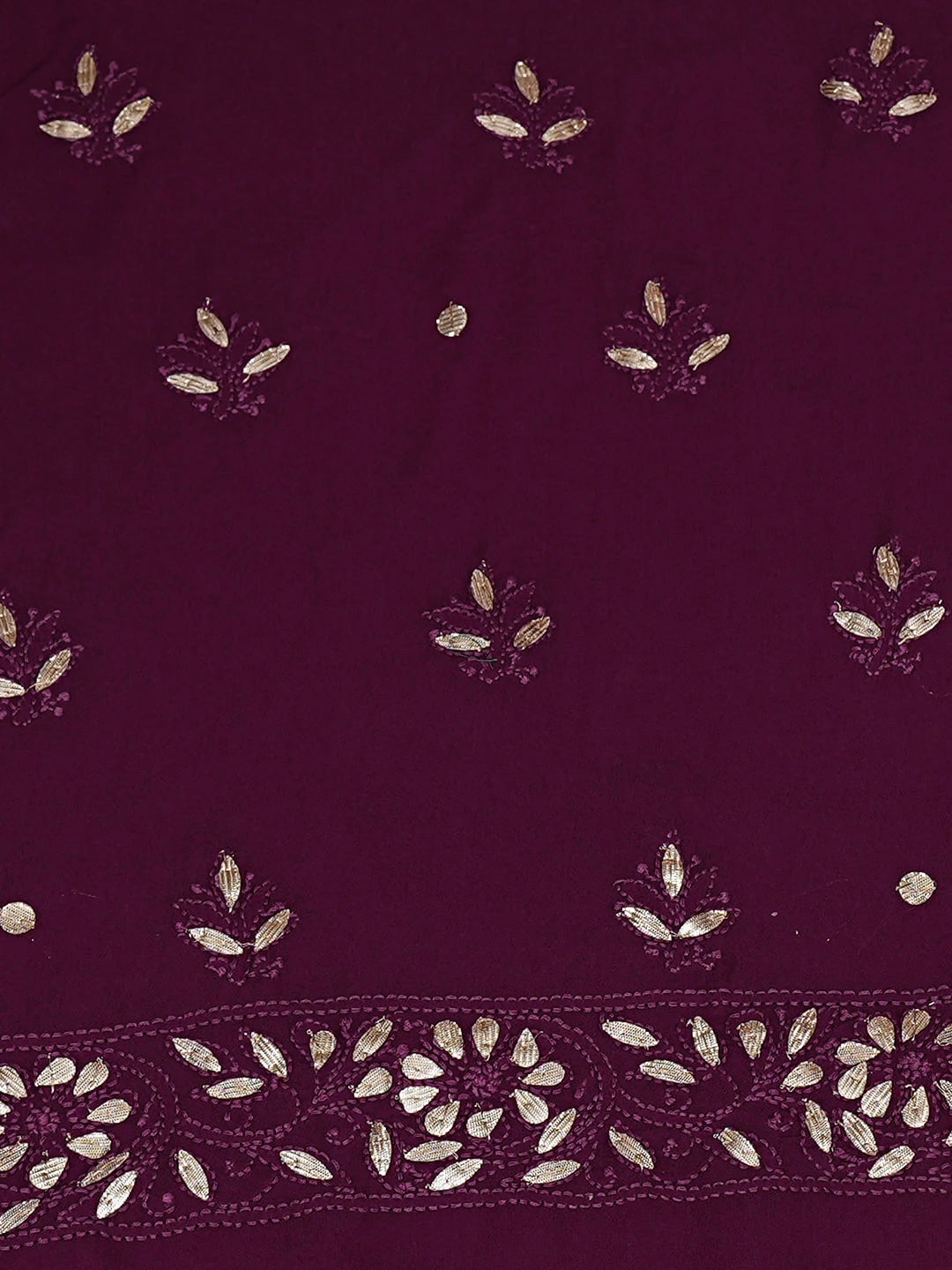 Ada Hand Embroidered Wine Viscose Georgette Lucknowi Chikankari Unstitched Kurta Dupatta Set With Zari Work 01A934091
