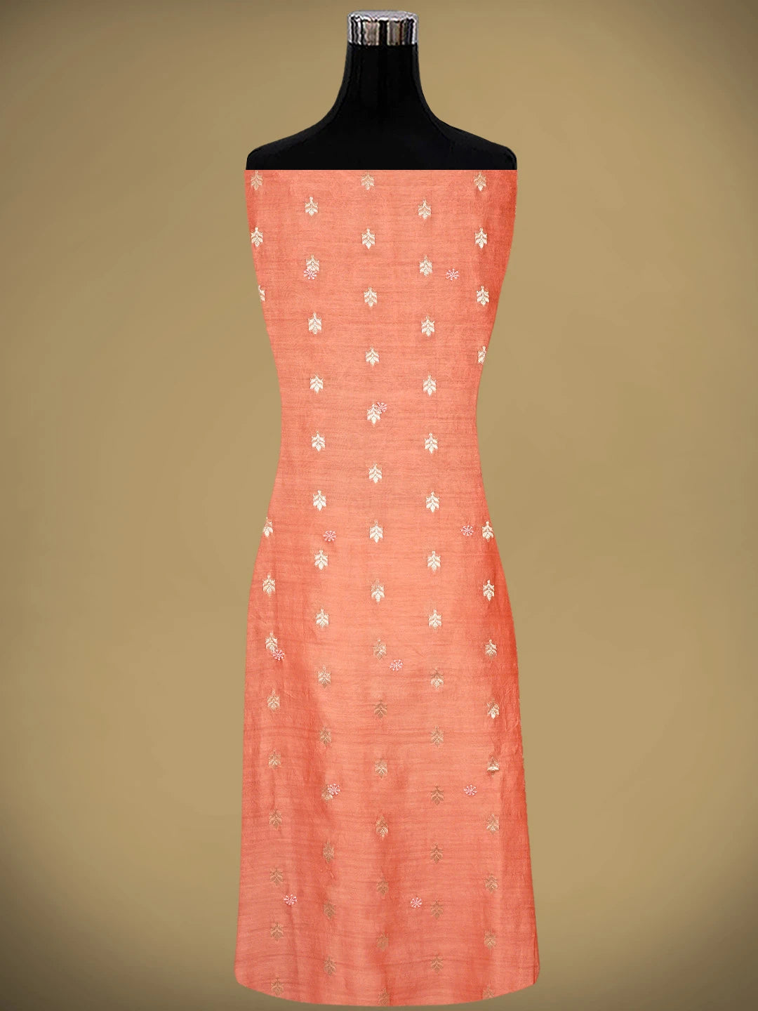 Ada Hand Embroidered Peach Orange Chanderi Lucknowi Chikankari Unstitched Kurta Dupatta Set 01A919397