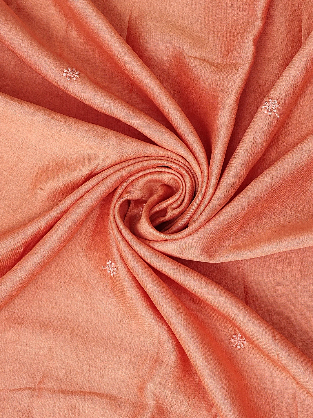 Ada Hand Embroidered Peach Orange Chanderi Lucknowi Chikankari Unstitched Kurta Dupatta Set 01A919397