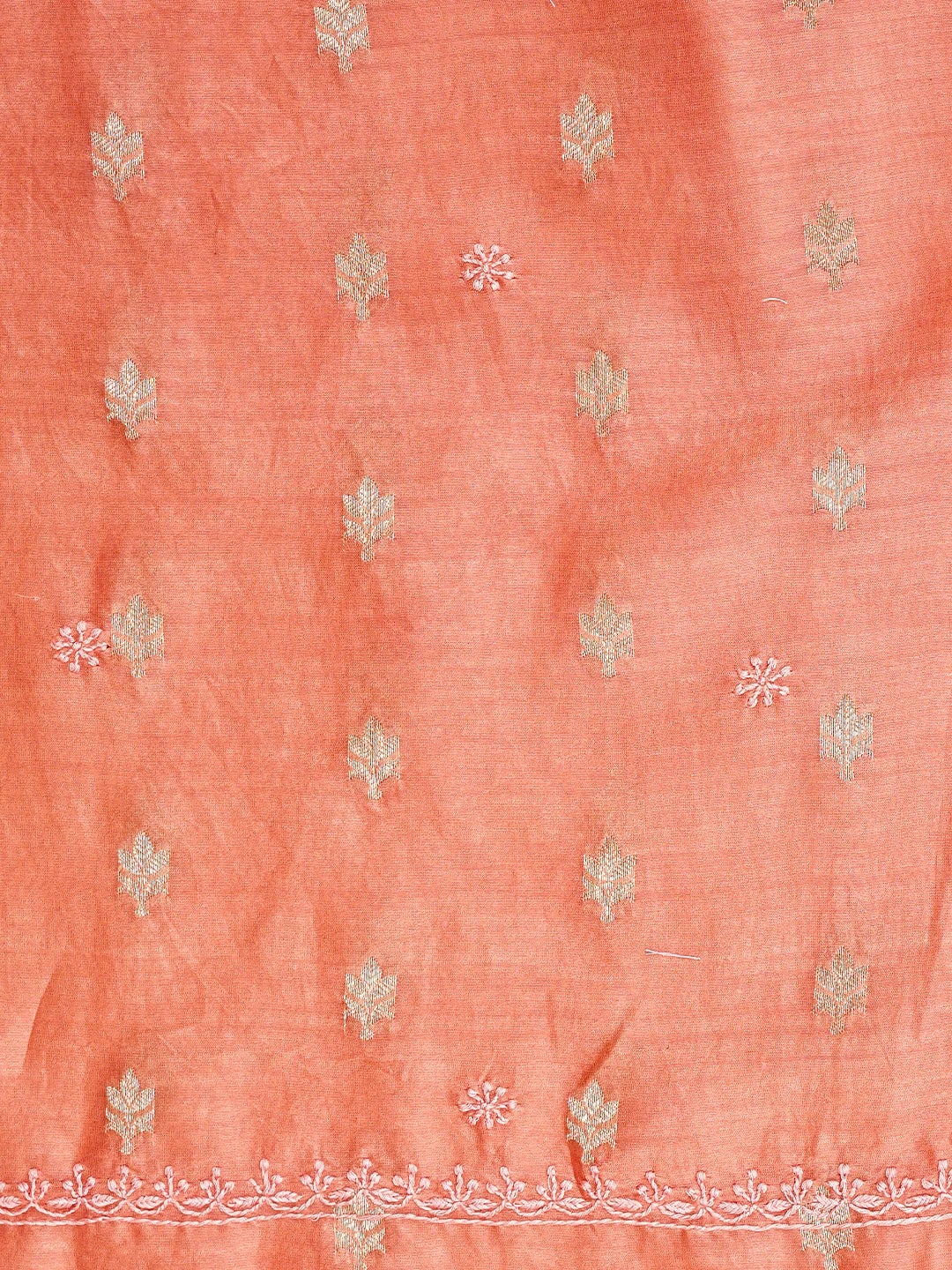 Ada Hand Embroidered Peach Orange Chanderi Lucknowi Chikankari Unstitched Kurta Dupatta Set 01A919397