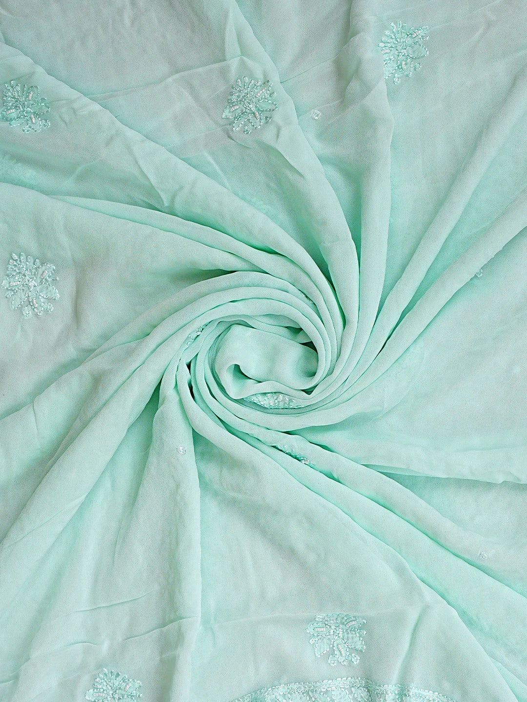 Ada Hand Embroidered Celadon Green Viscose Georgette Lucknowi Chikankari Unstitched Kurta Dupatta Set With Cutdana Work 01A933573