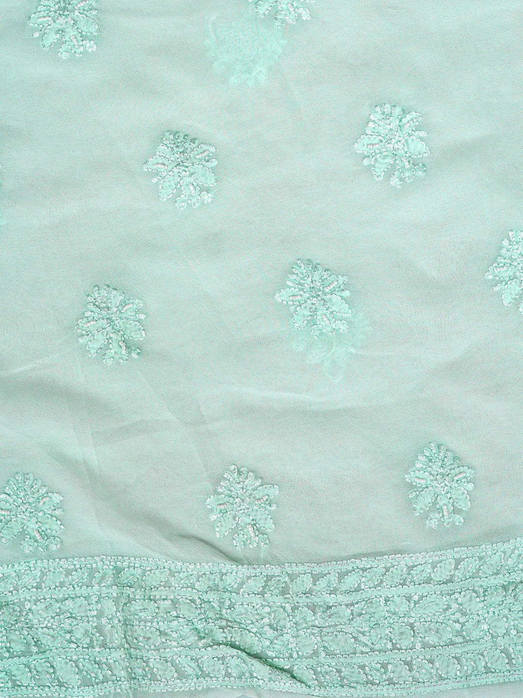 Ada Hand Embroidered Celadon Green Viscose Georgette Lucknowi Chikankari Unstitched Kurta Dupatta Set With Cutdana Work 01A933573
