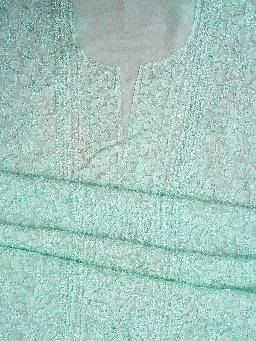 Ada Hand Embroidered Celadon Green Viscose Georgette Lucknowi Chikankari Unstitched Kurta Dupatta Set With Cutdana Work 01A933573