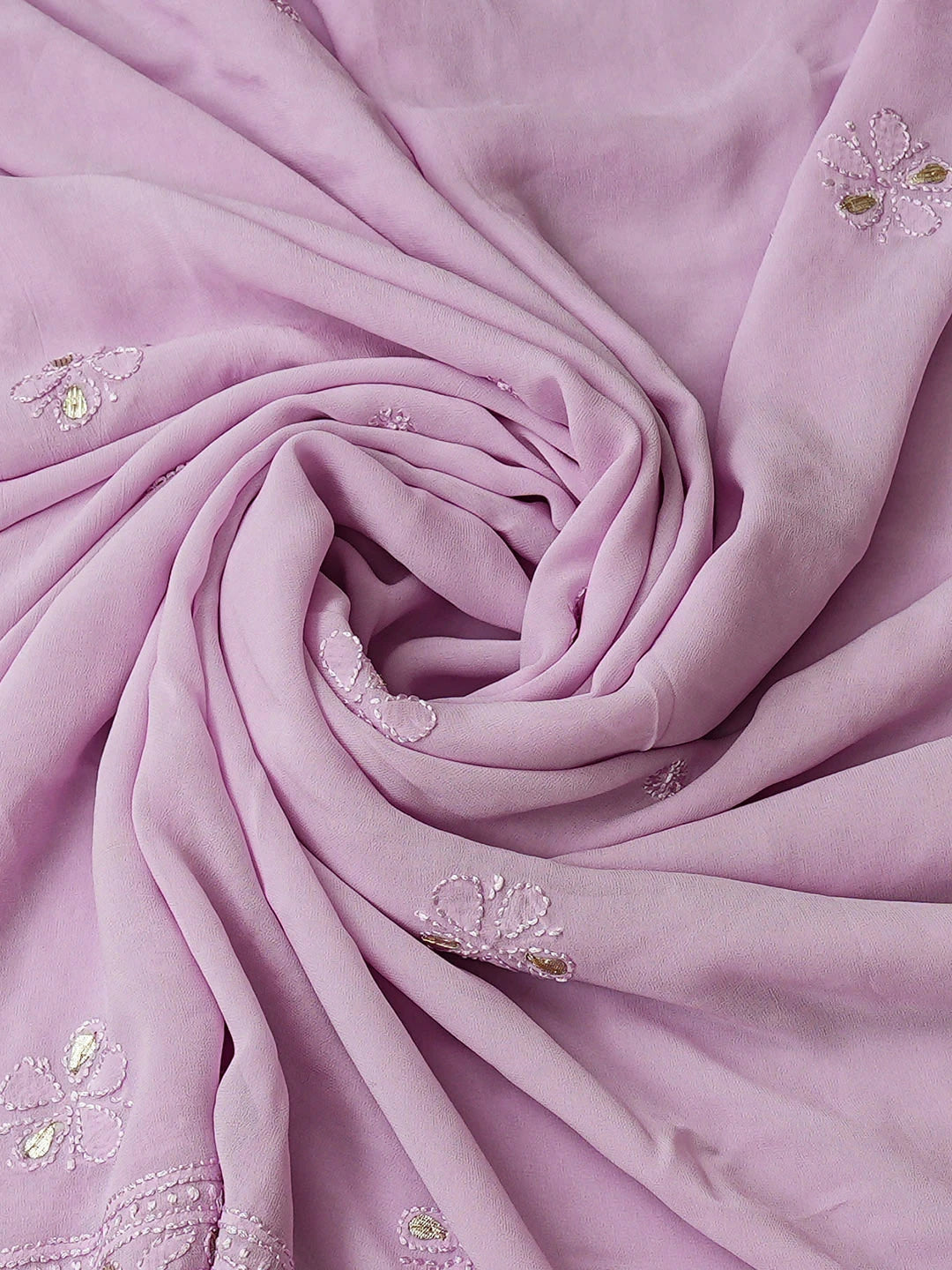 Ada Hand Embroidered Lavender Viscose Georgette Lucknowi Chikankari Unstitched Kurta Dupatta Set With Gota Patti Work 01A962469