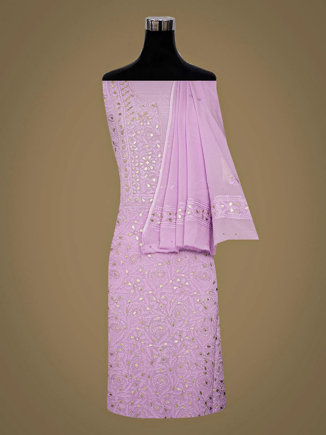 Ada Hand Embroidered Lavender Viscose Georgette Lucknowi Chikankari Unstitched Kurta Dupatta Set With Gota Patti Work 01A962469