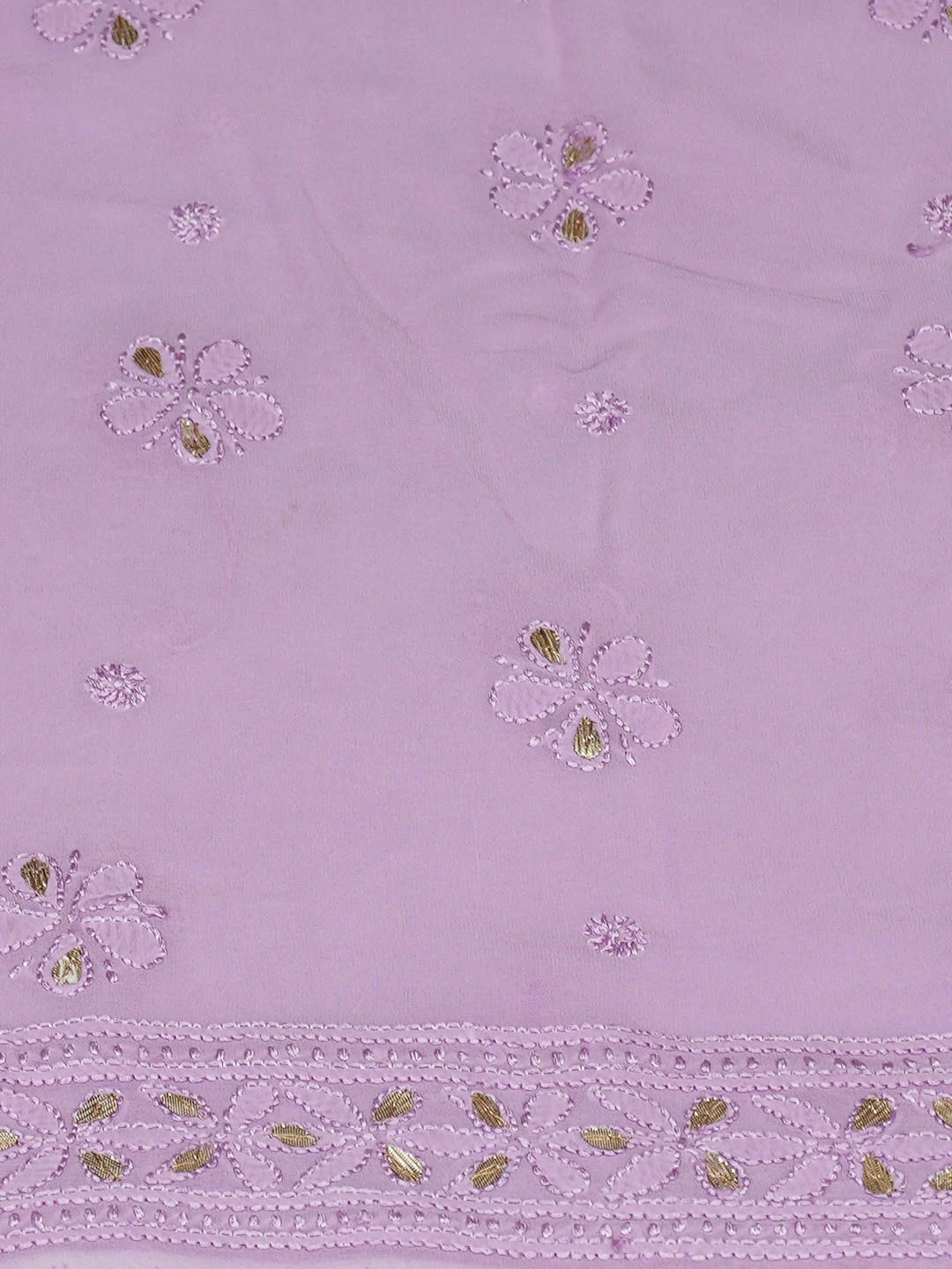 Ada Hand Embroidered Lavender Viscose Georgette Lucknowi Chikankari Unstitched Kurta Dupatta Set With Gota Patti Work 01A962469