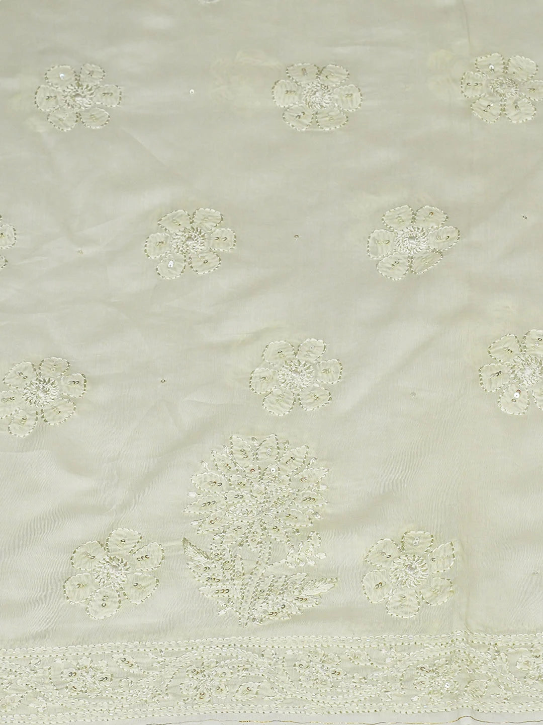 Ada Hand Embroidered Lime Mist Muslin Lucknowi Chikankari Unstitched Kurta Dupatta Set With Sequinned Work 01A798311