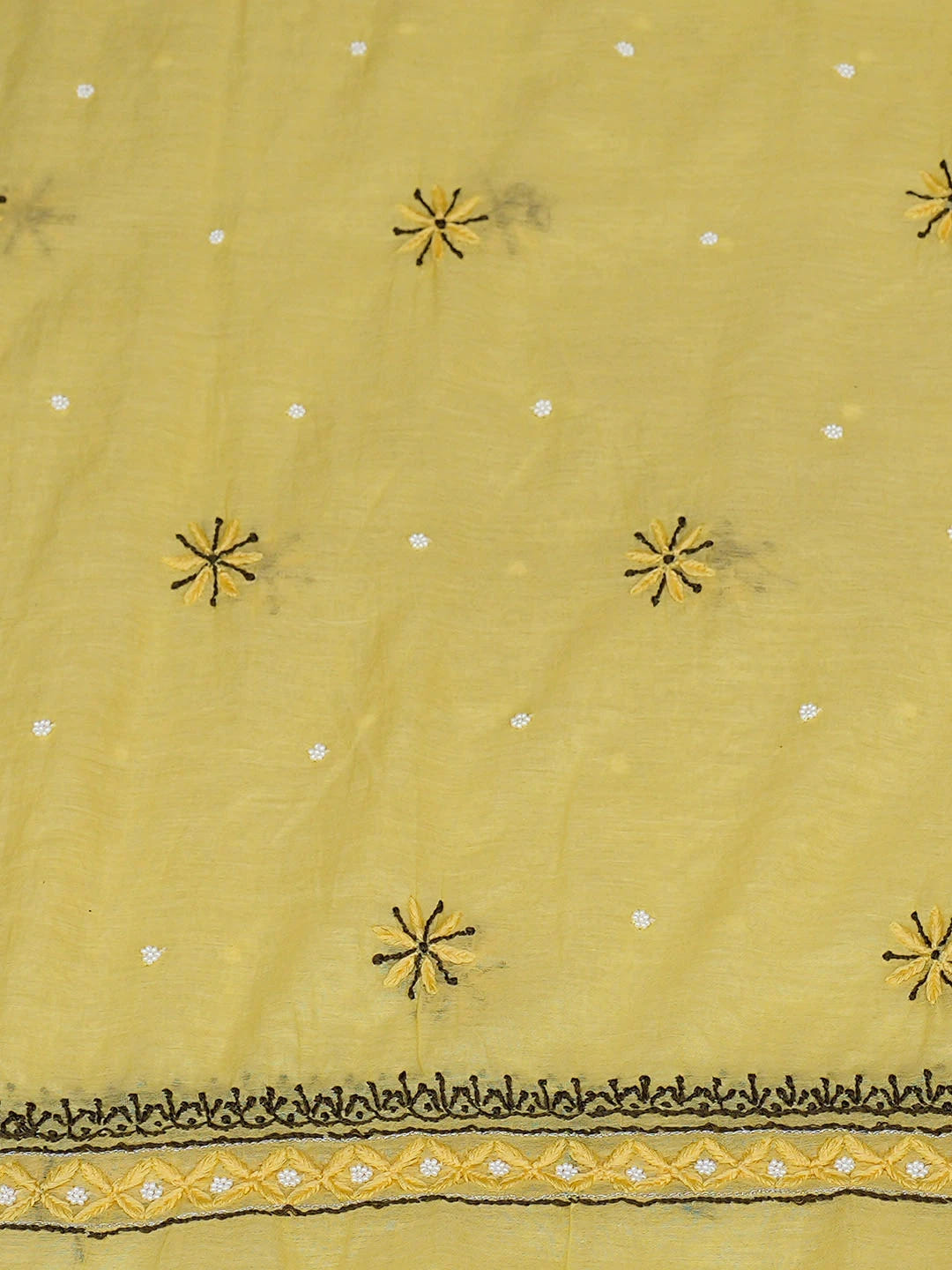 Ada Hand Embroidered Lemon Chanderi Lucknowi Chikankari Unstitched Kurta Dupatta Set With Cutdana Work 01A957269