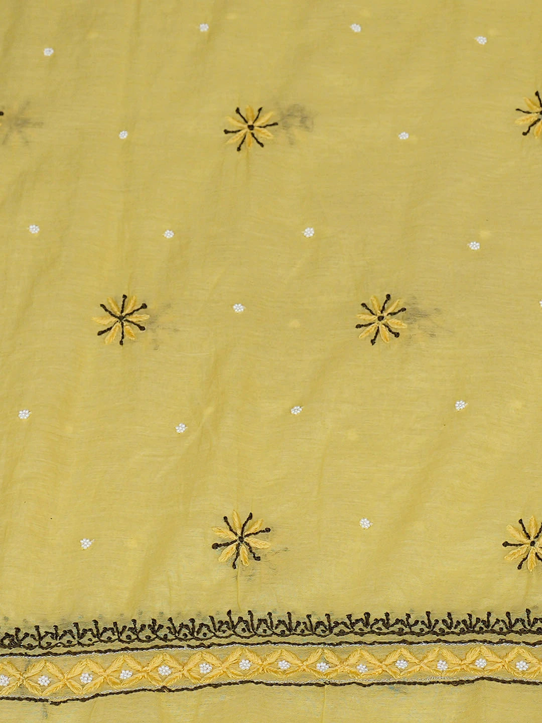 Ada Hand Embroidered Lemon Chanderi Lucknowi Chikankari Unstitched Kurta Dupatta Set With Cutdana Work 01A957269