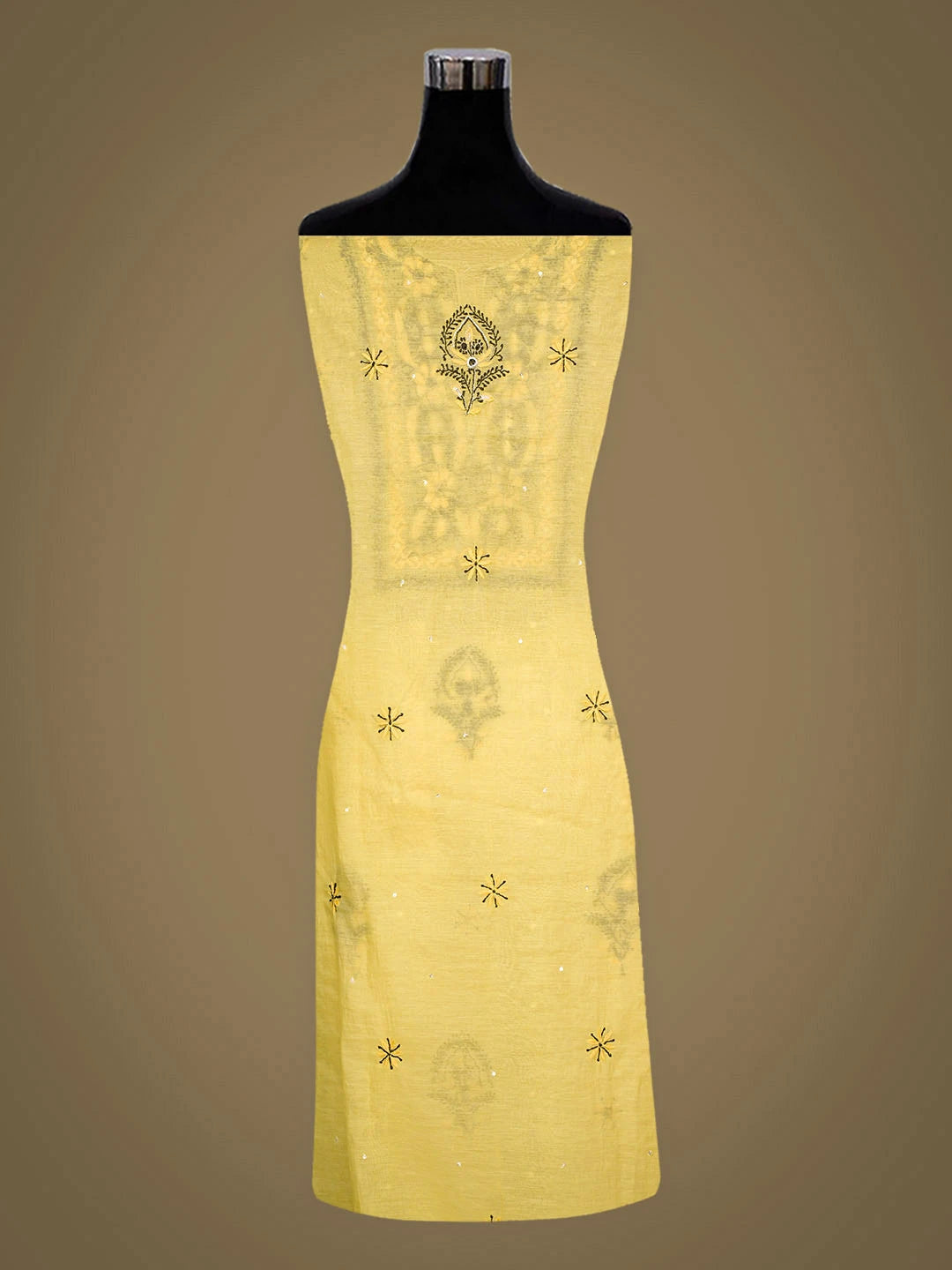 Ada Hand Embroidered Lemon Chanderi Lucknowi Chikankari Unstitched Kurta Dupatta Set With Cutdana Work 01A957269