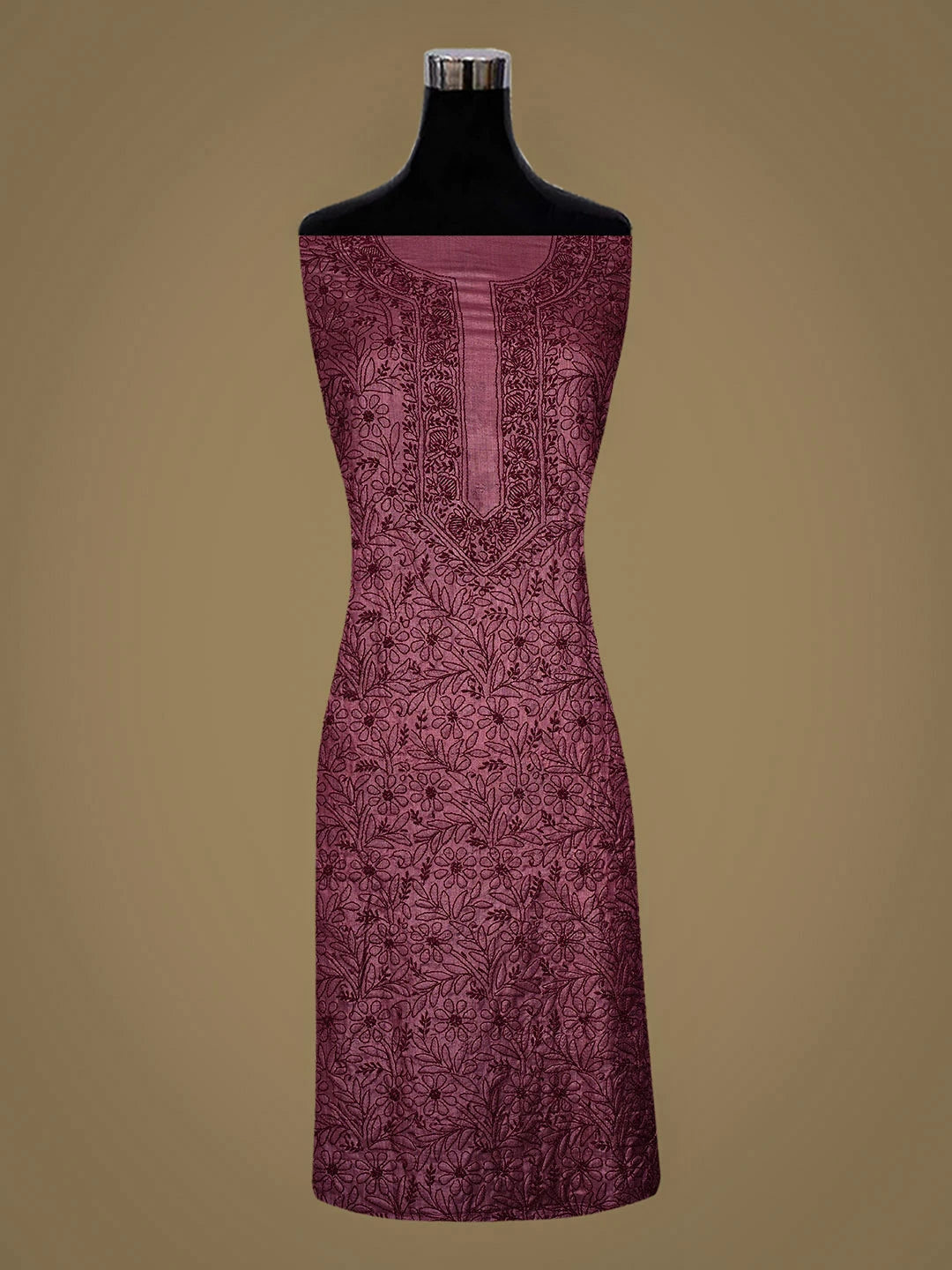 Ada Hand Embroidered Onion Pink Silk Lucknowi Chikankari Unstitched Suit Piece 01A965529