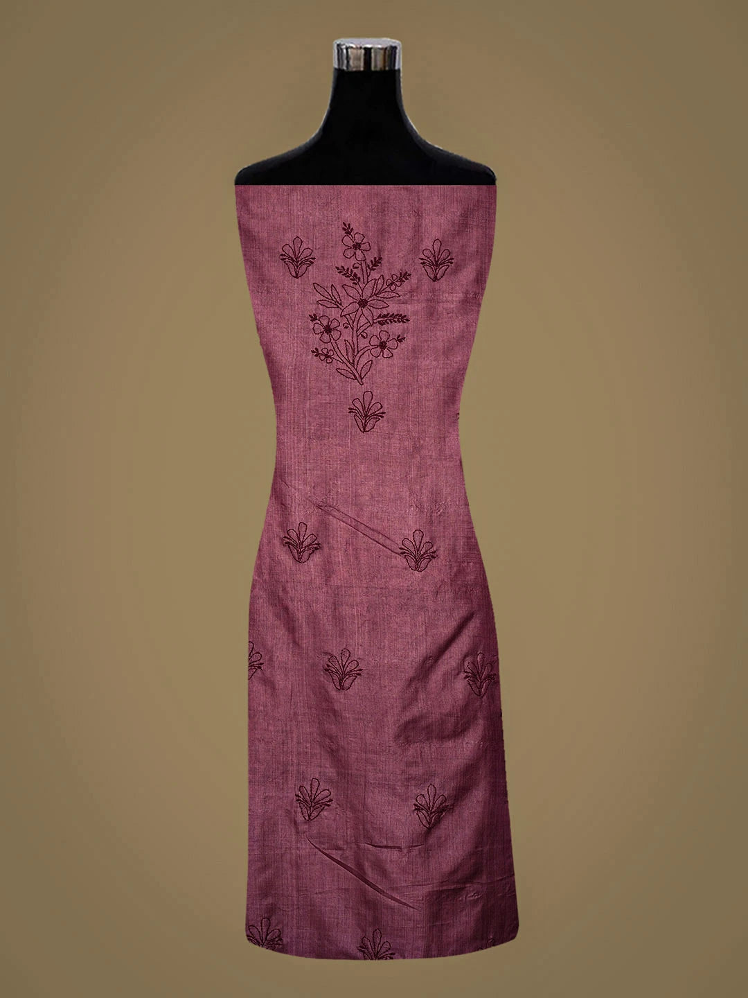 Ada Hand Embroidered Onion Pink Silk Lucknowi Chikankari Unstitched Suit Piece 01A965529