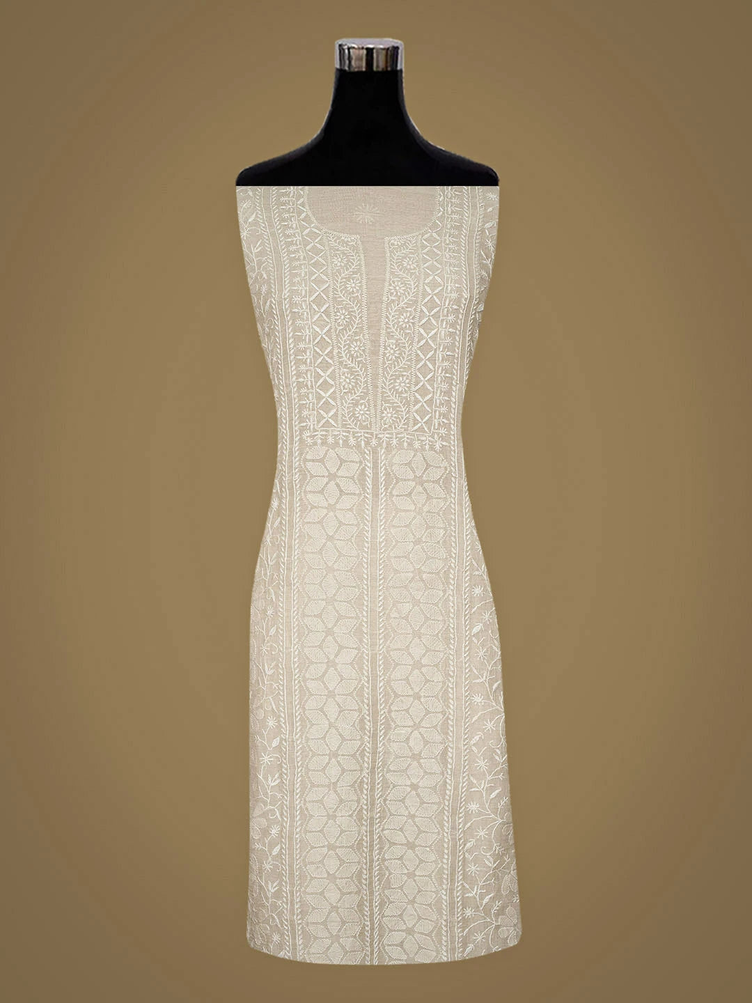 Ada Hand Embroidered  Ivory Grey Tissue Lucknowi Chikankari Unstitched Kurta Dupatta Set 01A903779