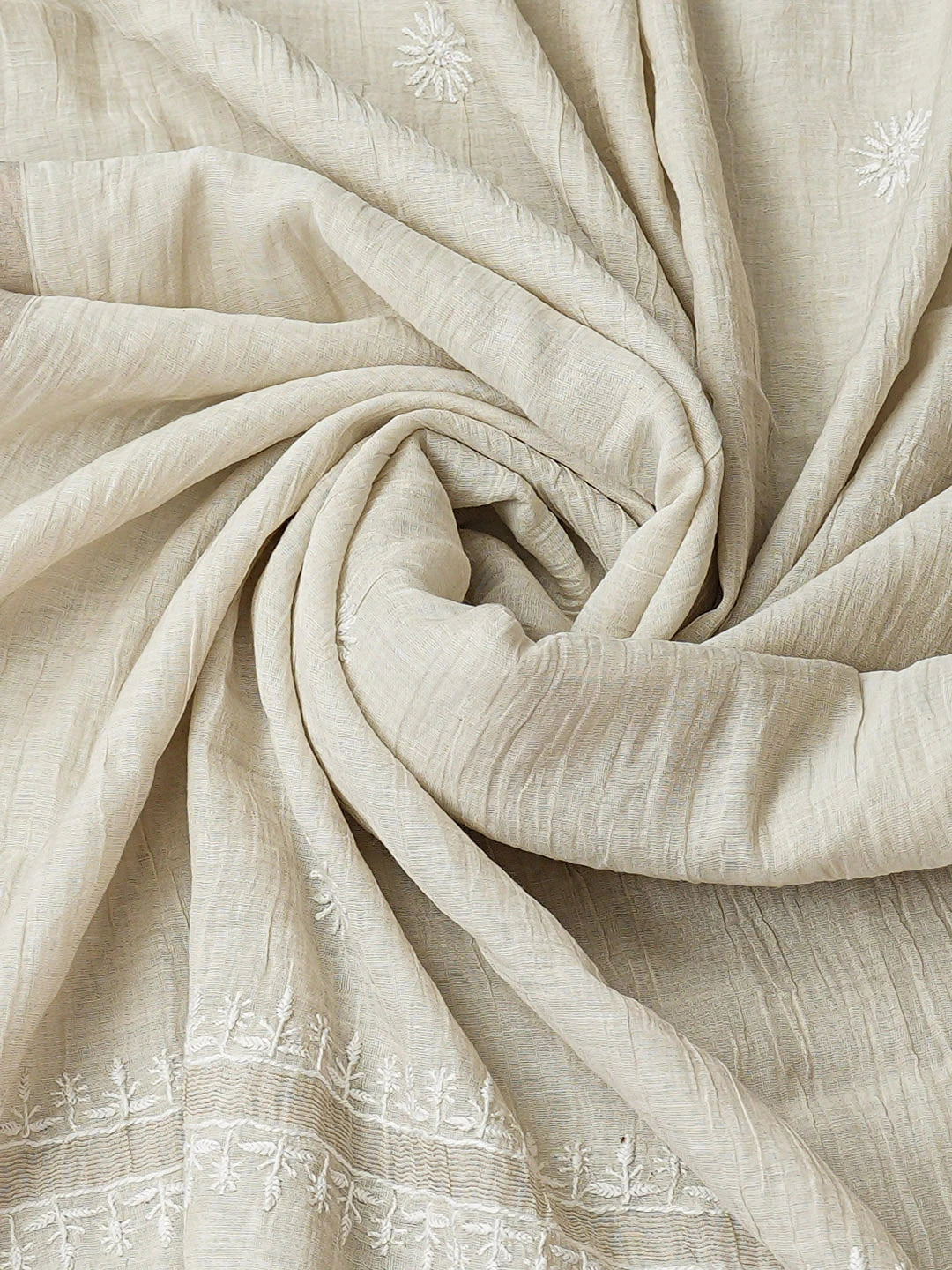 Ada Hand Embroidered  Ivory Grey Tissue Lucknowi Chikankari Unstitched Kurta Dupatta Set 01A903779