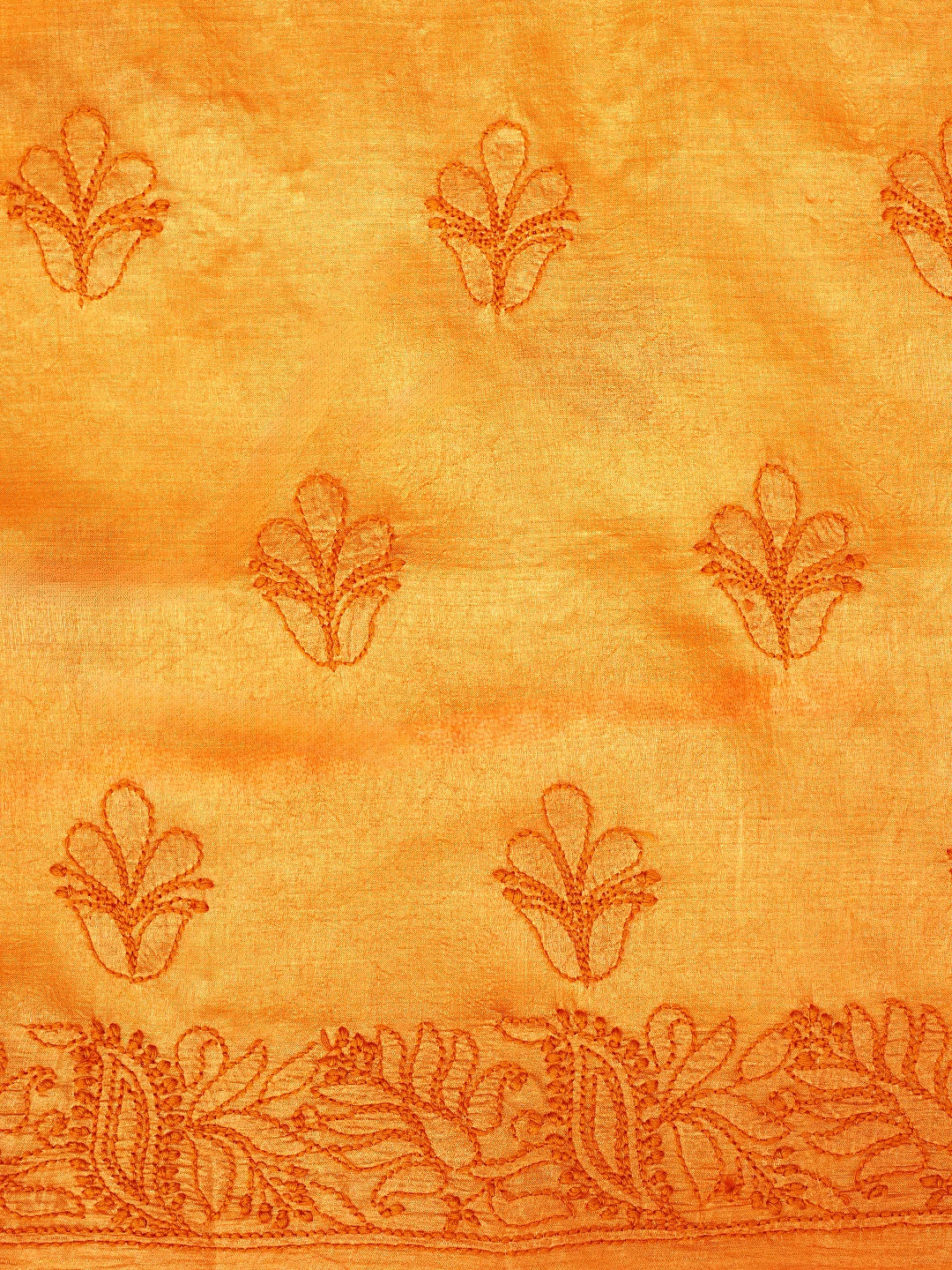 Ada Hand Embroidered Orange Silk Lucknowi Chikankari Unstitched Suit Piece 01A965588