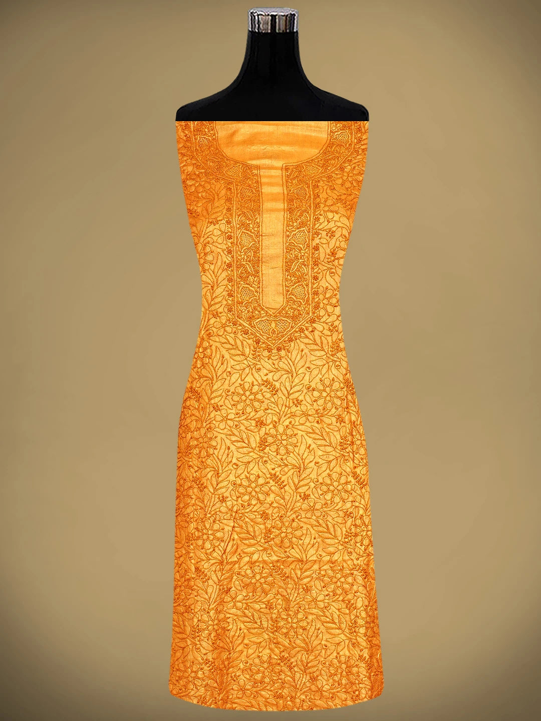 Ada Hand Embroidered Orange Silk Lucknowi Chikankari Unstitched Suit Piece 01A965588