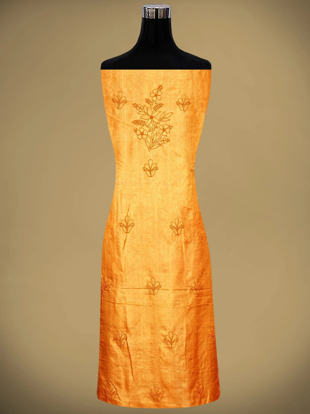 Ada Hand Embroidered Orange Silk Lucknowi Chikankari Unstitched Suit Piece 01A965588