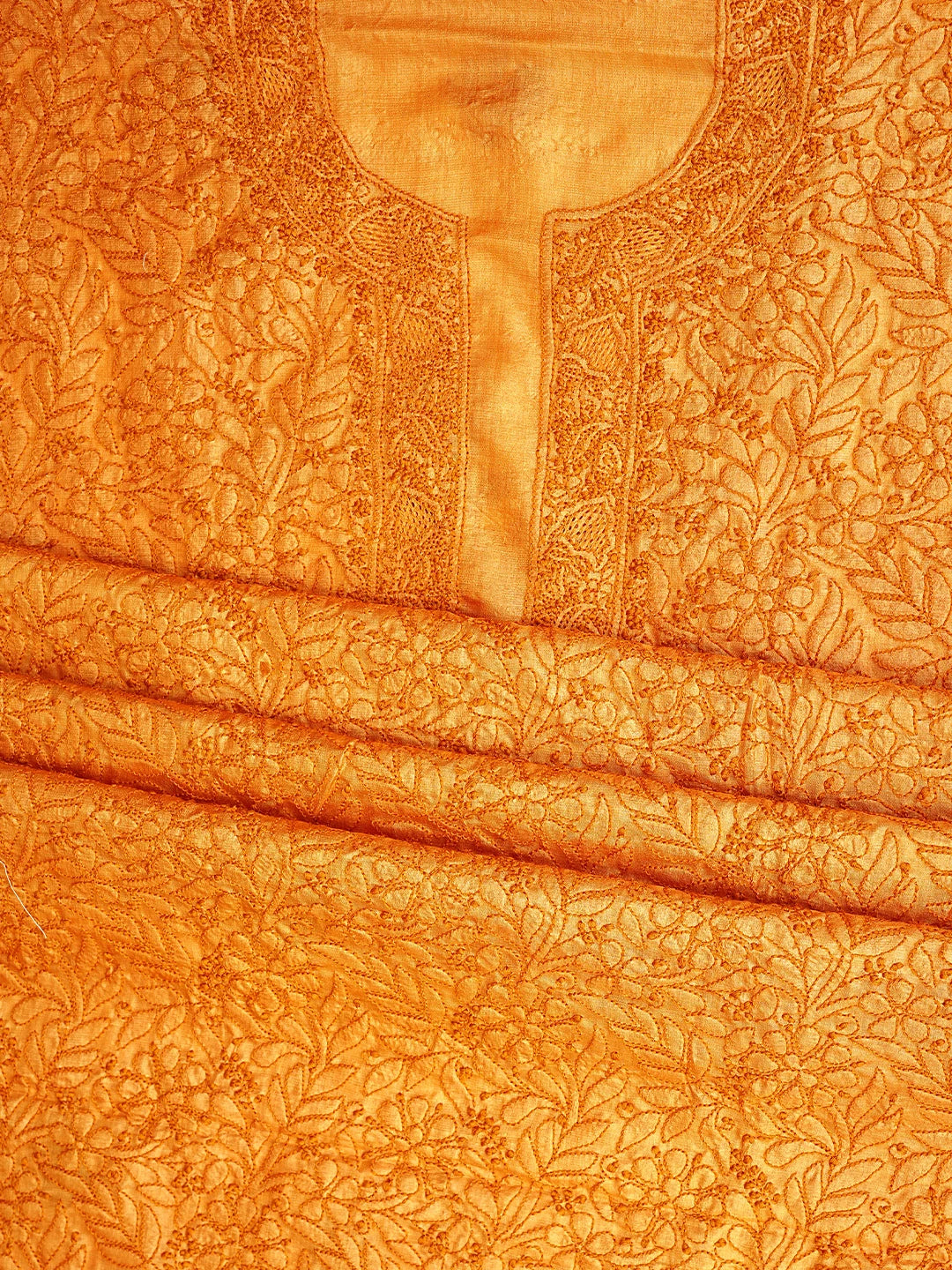 Ada Hand Embroidered Orange Silk Lucknowi Chikankari Unstitched Suit Piece 01A965588