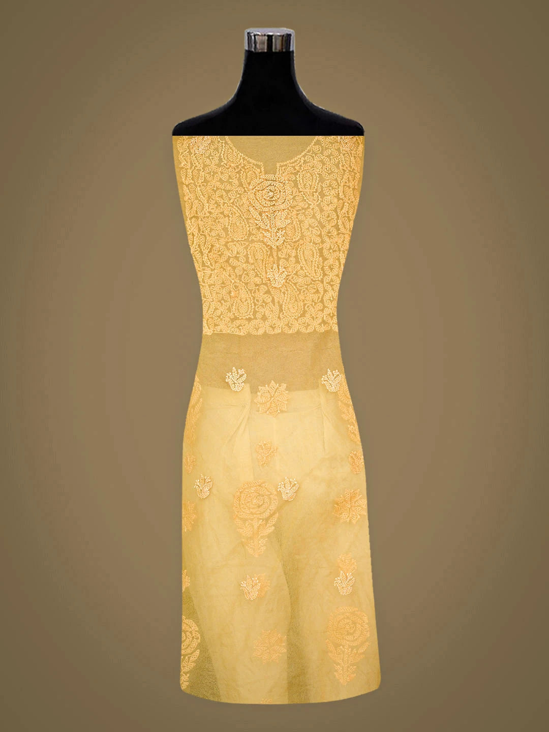 Ada Hand Embroidered Yellown Organza Lucknowi Chikankari Unstitched Kurta Dupatta Set 01A955590