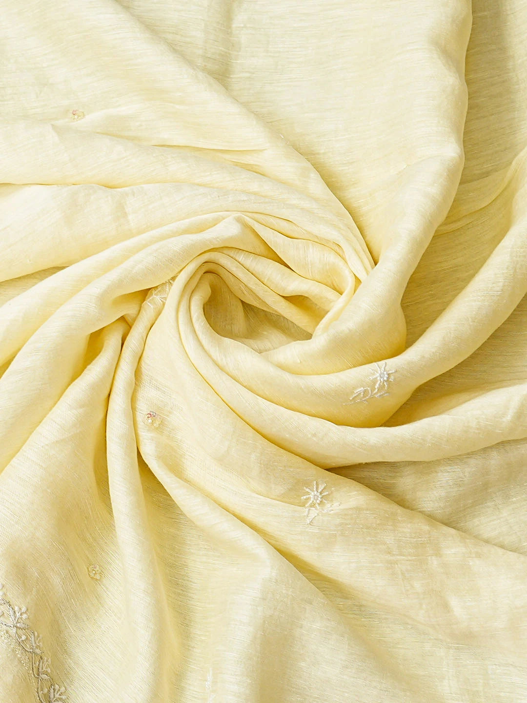 Ada Hand Embroidered Lemon Chanderi Lucknowi Chikankari Unstitched Kurta Dupatta Set With Cutdana Work 01A440344