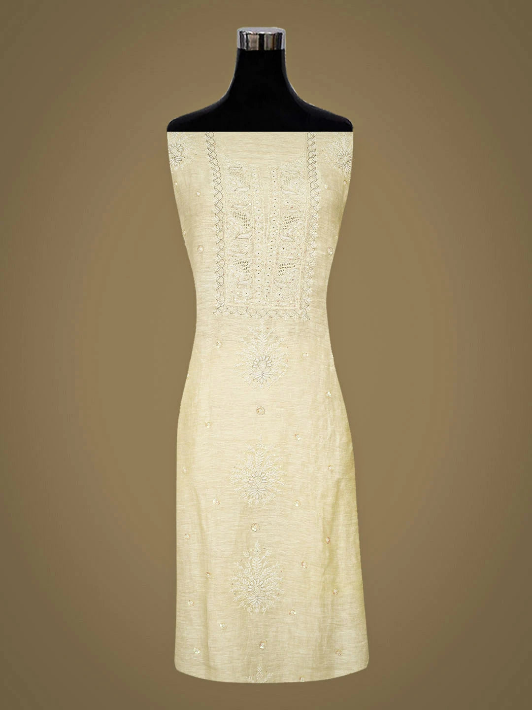 Ada Hand Embroidered Lemon Chanderi Lucknowi Chikankari Unstitched Kurta Dupatta Set With Cutdana Work 01A440344