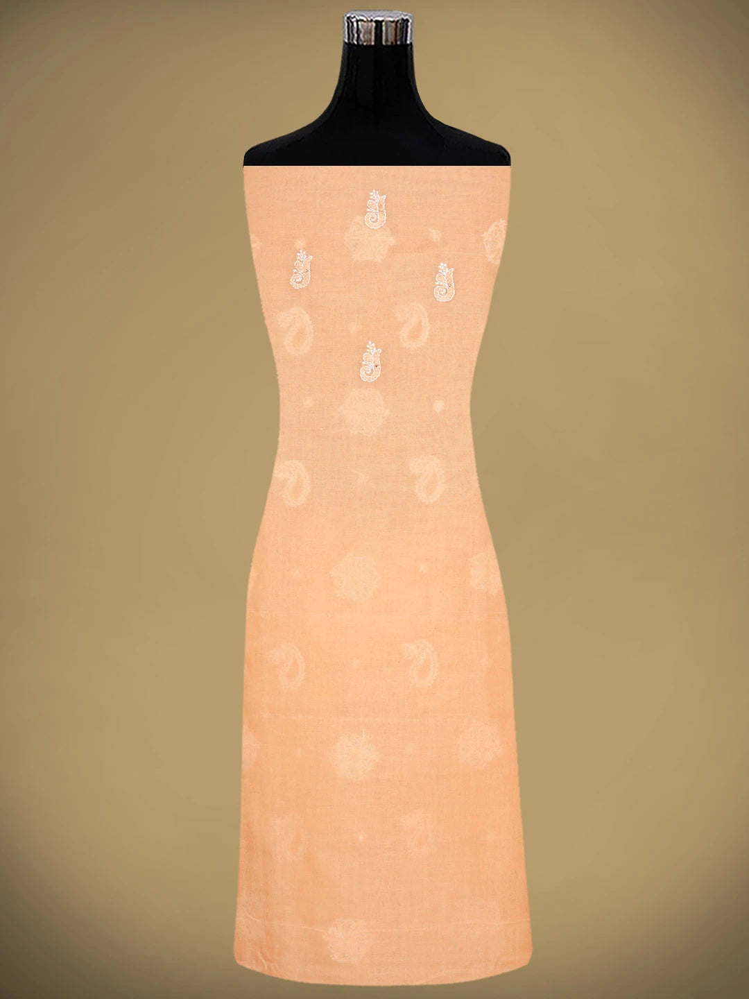 Ada Hand Embroidered Peach Cotton Lucknowi Chikankari Unstitched Suit Piece With Muqaish Work 01A350920
