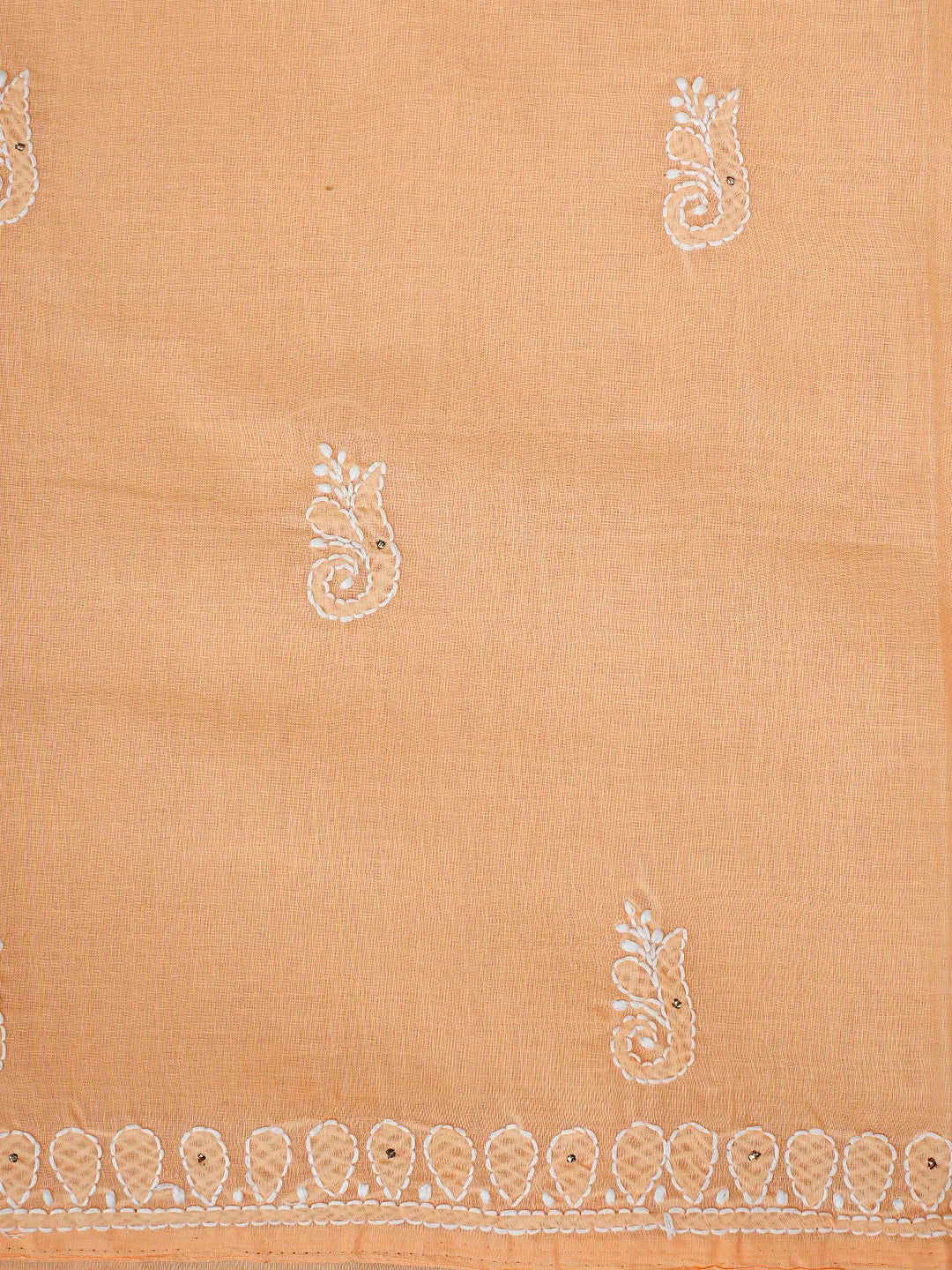 Ada Hand Embroidered Peach Cotton Lucknowi Chikankari Unstitched Suit Piece With Muqaish Work 01A350920