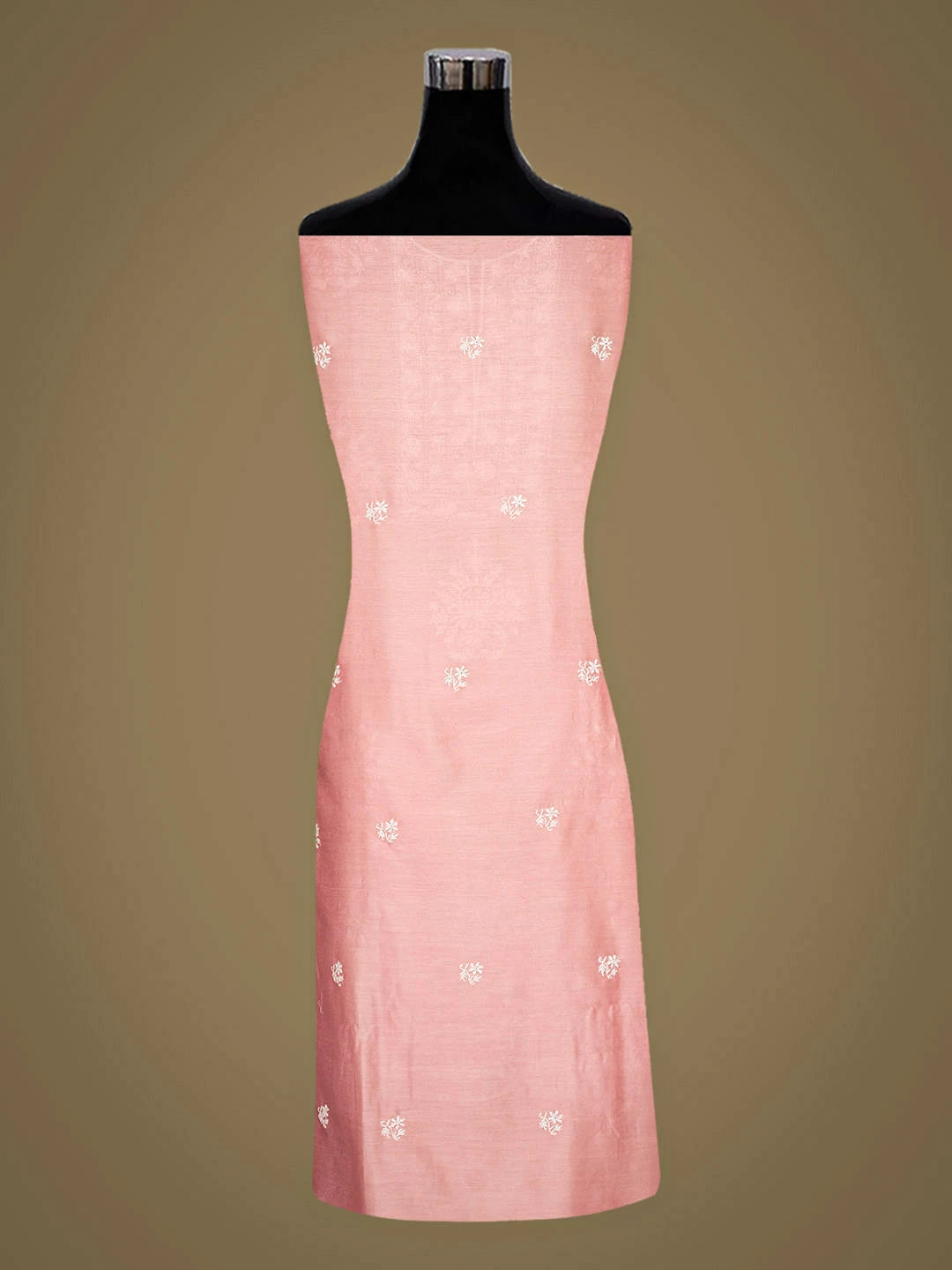 Ada Hand Embroidered Peach Pink Chanderi Lucknowi Chikankari Unstitched Kurta Dupatta Set With Cutdana Work 01A948882