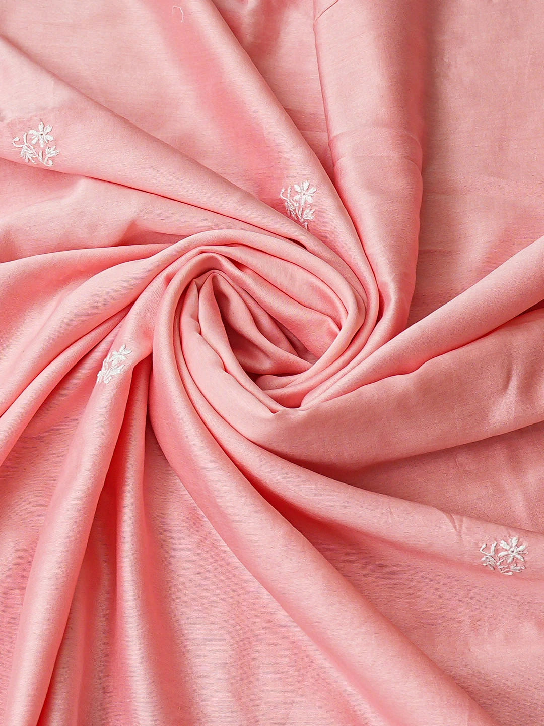 Ada Hand Embroidered Peach Pink Chanderi Lucknowi Chikankari Unstitched Kurta Dupatta Set With Cutdana Work 01A948882