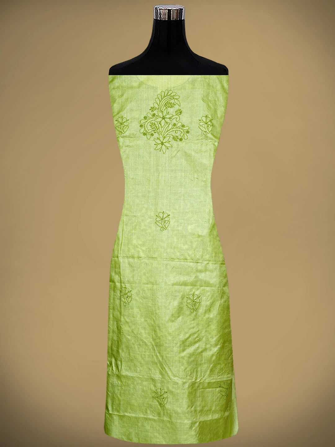 Ada Hand Embroidered Green Silk Lucknowi Chikankari Unstitched Suit Piece 01A965580