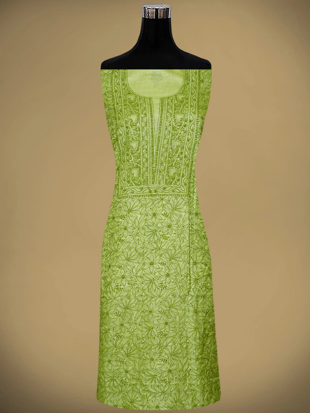 Ada Hand Embroidered Green Silk Lucknowi Chikankari Unstitched Suit Piece 01A965580