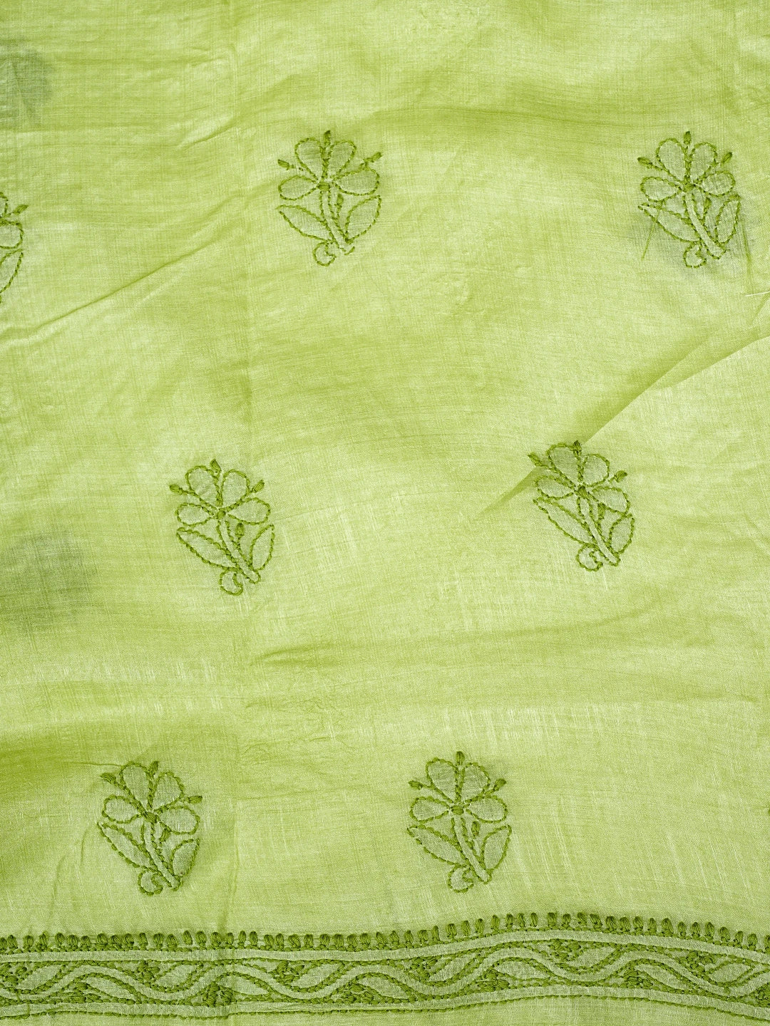 Ada Hand Embroidered Green Silk Lucknowi Chikankari Unstitched Suit Piece 01A965580