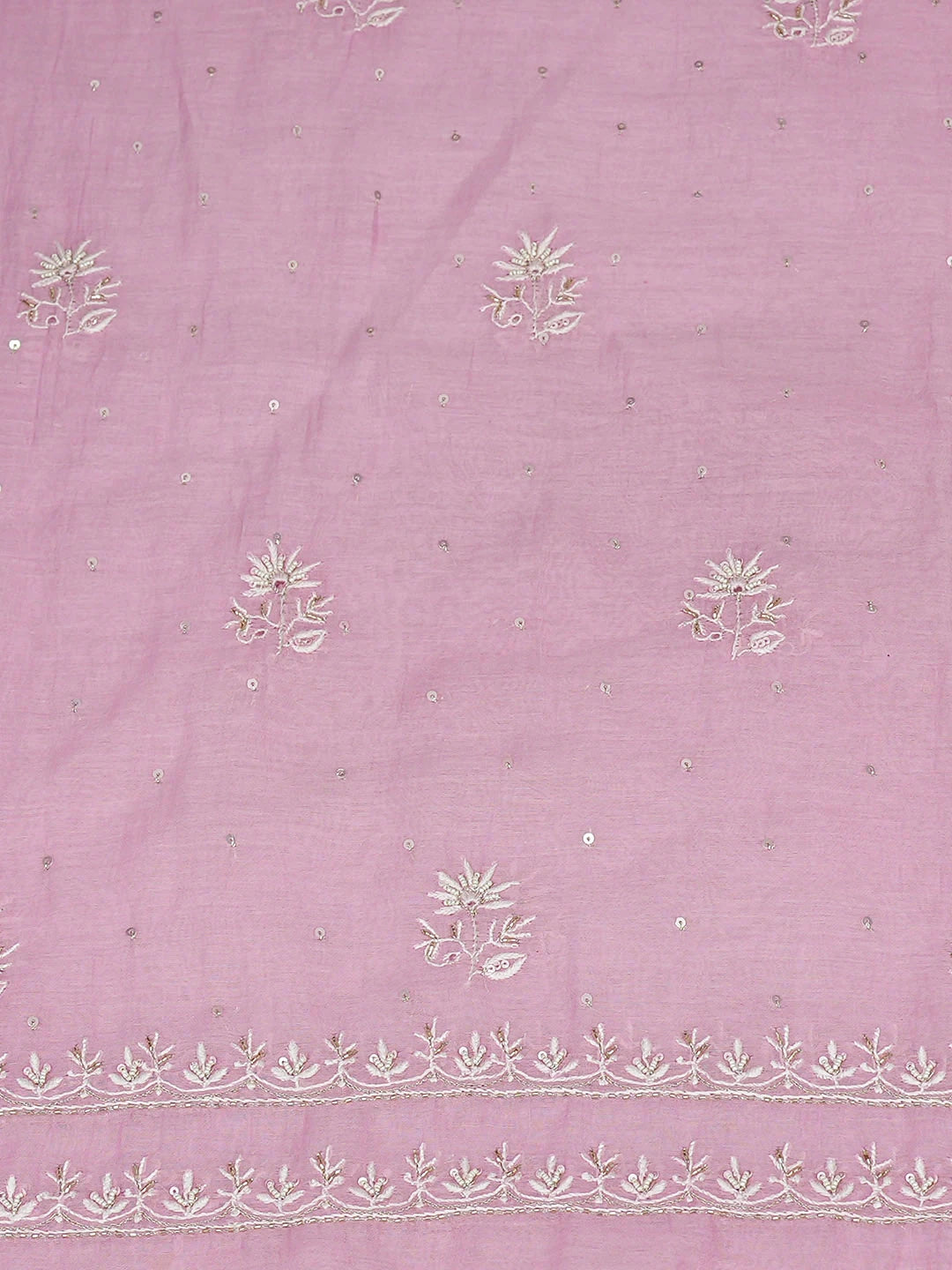 Ada Hand Embroidered Pink Chanderi Lucknowi Chikankari Unstitched Kurta Dupatta Set With Cutdana Work 01A936214