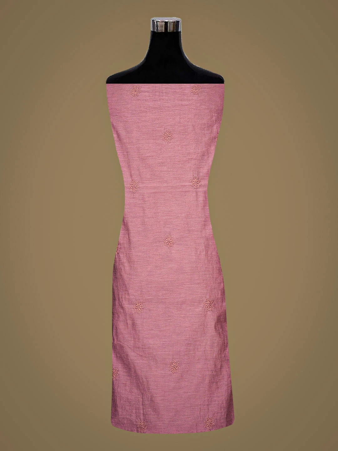 Ada Hand Embroidered Onion Pink Chanderi Lucknowi Chikankari Unstitched Kurta Dupatta Set 01A961940