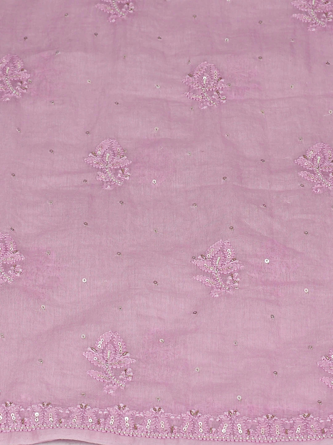 Ada Hand Embroidered Pink Chanderi Lucknowi Chikankari Unstitched Kurta Dupatta Set With Pearl Work 01A890073
